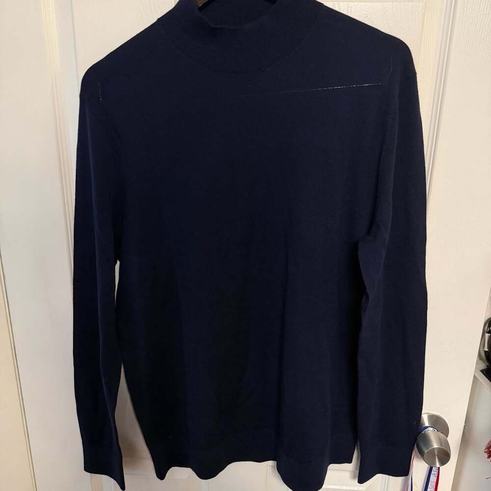 Banana Republic Mock Neck Sweater Size L Blue Merino Wool